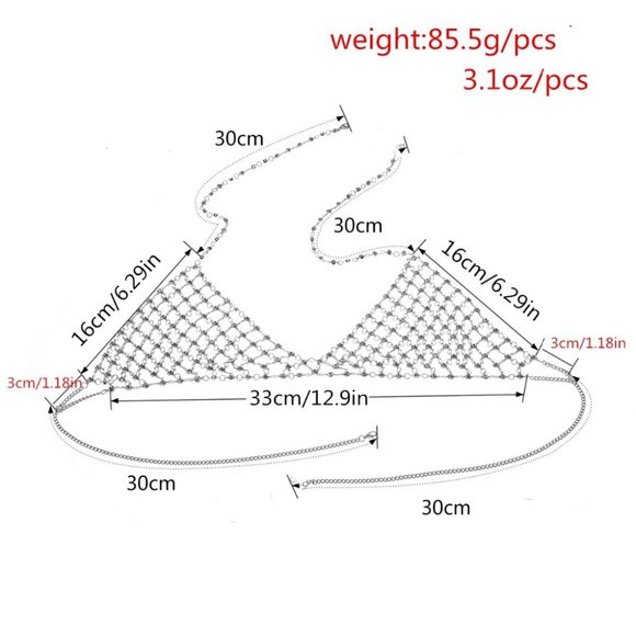 Sexy Gypsy Chain Bikini bra Rhinestone body Jewelry Harness V Statement Necklace - Picture 10 of 10